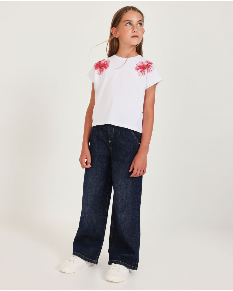 Girls plain pants in denim fabric