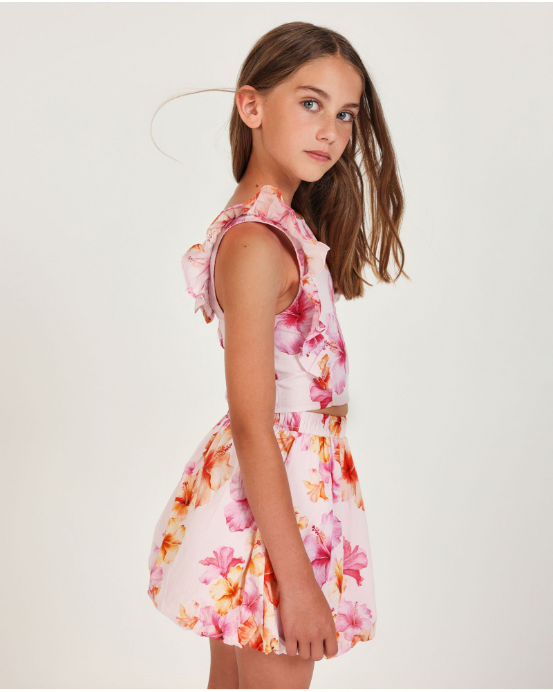 Girls’ woven shirt with side ruffles