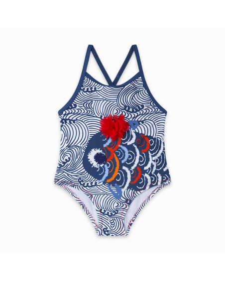 BLUE DOUBLE-BREASTED BACK FISH SWIMSUIT FOR GIRLS KAMOGAWA