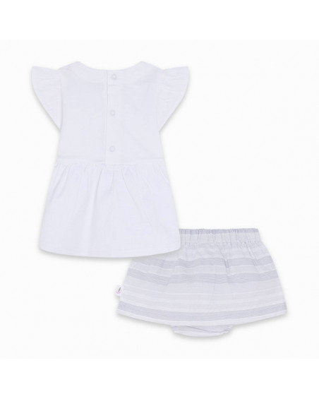 WHITE  JERSEY T-SHIRT AND POPLIN SHORTS SET FOR GIRLS SMOOTH SAILING