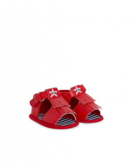 Red fringes faux-leather sandals for girls little pirates