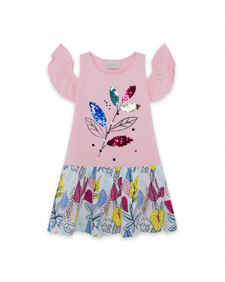 Pink printed jersey dress for girls island