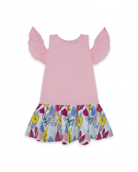 Pink printed jersey dress for girls island