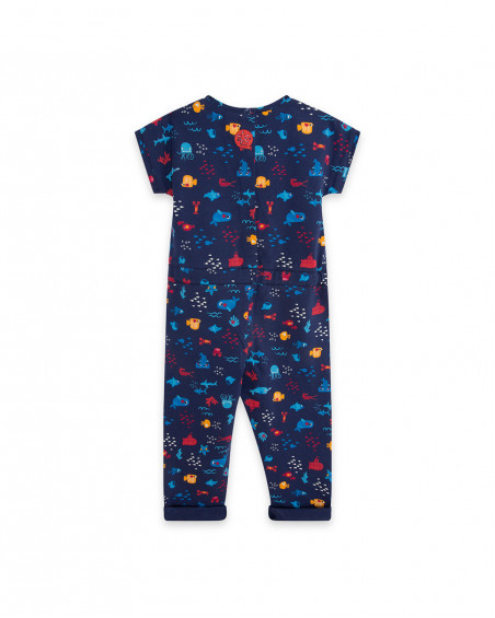 Blue printed jersey jumpsuit for girls red submarine