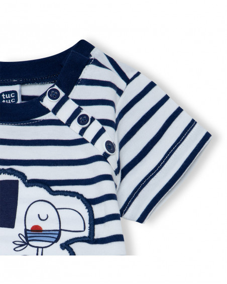 Blue striped jersey t-shirt and bermudas for boys little pirates