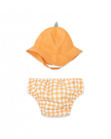 Orange checked bathing suit for girls picnic time