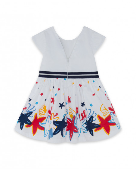 White stars poplin dress for girls red submarine
