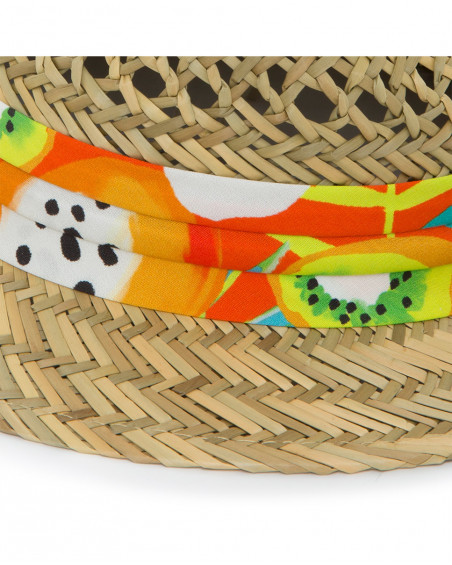 Orange printed raffia hat for girls summer festival