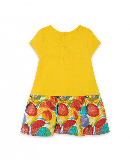 Yellow printed jersey dress for girls fruitty time