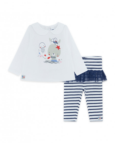 White striped jersey t-shirt and leggings for girls little