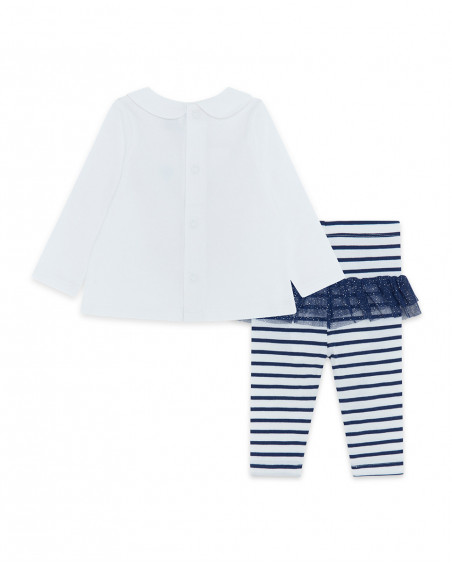 White striped jersey t-shirt and leggings for girls little