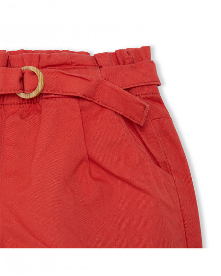 Orange belt poplin shorts for girls enjoy the sun