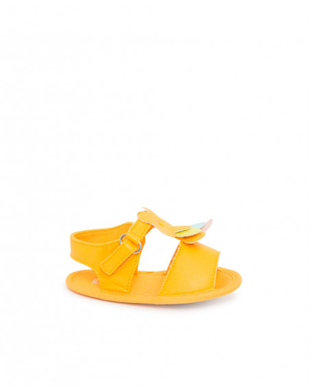 Orange flower faux-leather sandals for girls picnic time