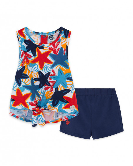 Blue star jersey t-shirt and shorts for girls red submarine