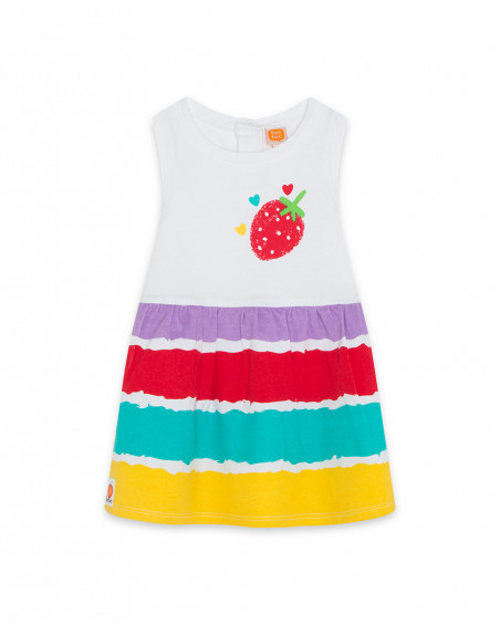 White striped jersey dress for girls fruitty time