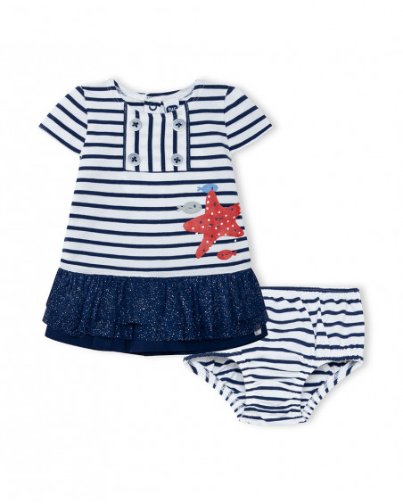 White striped jersey and tulle dress for girls little pirates