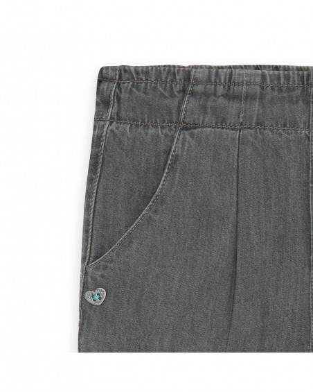 Grey buttons denim trousers for girls in the jungle