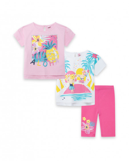 Pink flower 2 t-shirts and capri leggings for girls tahiti