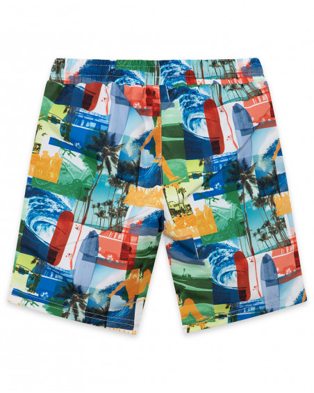 Blue printed swimming trunks for boys free time