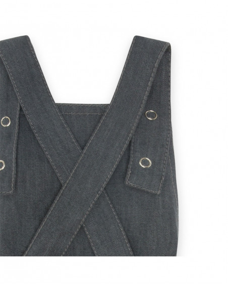 Grey leafs denim pinafore for girls in the jungle