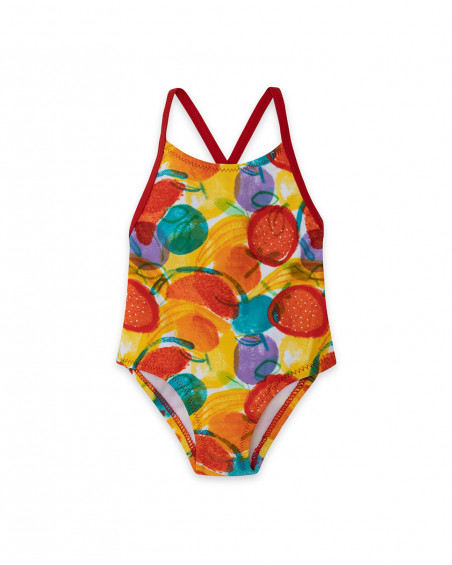 Red printed swimsuit for girls fruitty time