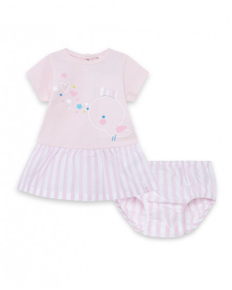 Pink striped jersey and poplin dress for girls so cute