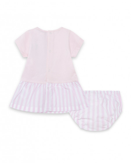 Pink striped jersey and poplin dress for girls so cute