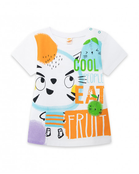 White printed jersey t-shirt for boys fruitty time