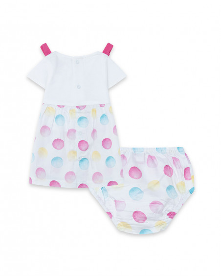 White dotted jersey and poplin dress for girls icy and sweet