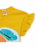 Yellow printed jersey t-shirt for girls fruitty time