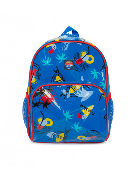 Blue printed backpack for boys enjoy the sun