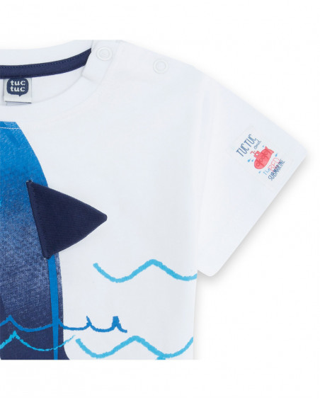 White printed jersey t-shirt for boys red submarine