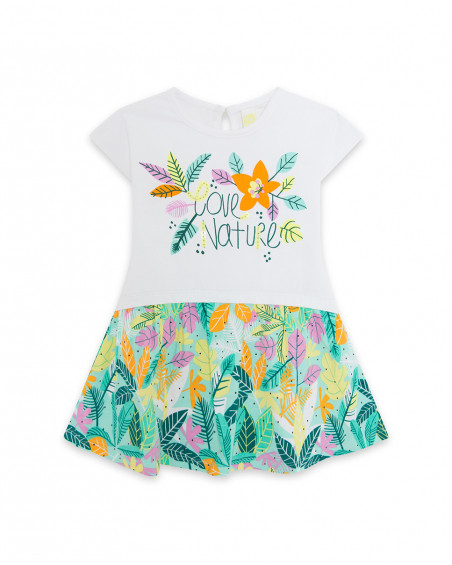 White leafs jersey dress for girls in the jungle