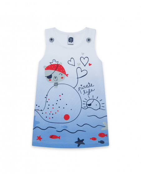 White printed jersey dress for girls little pirates