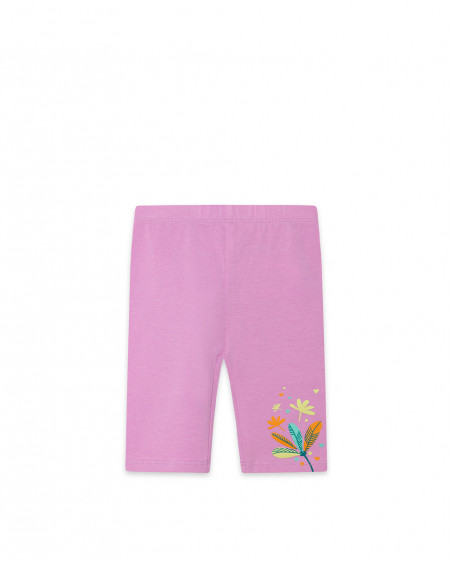 Pink leafs jersey capri leggings for girls in the jungle