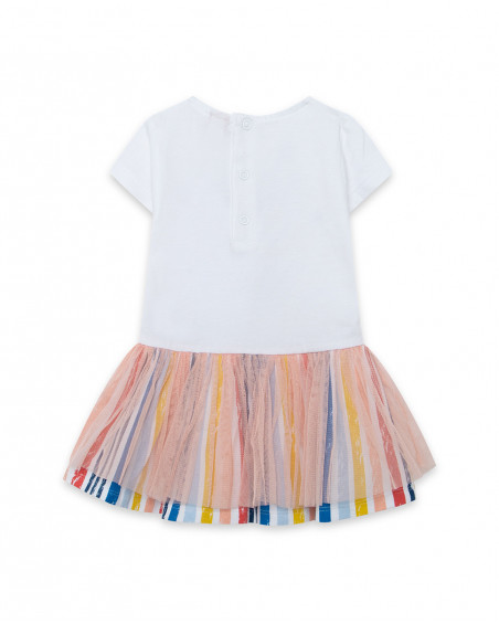 White striped jersey and tulle dress for girls enjoy the sun