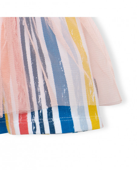 White striped jersey and tulle dress for girls enjoy the sun