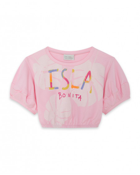 Pink cropped jersey t-shirt for girls island