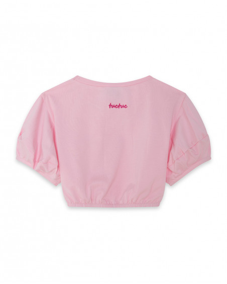 Pink cropped jersey t-shirt for girls island