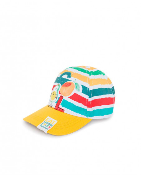 Yellow striped twill cap for boys fruitty time