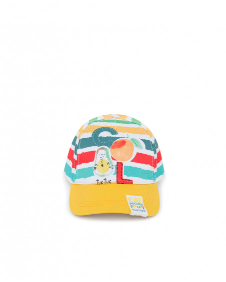 Yellow striped twill cap for boys fruitty time