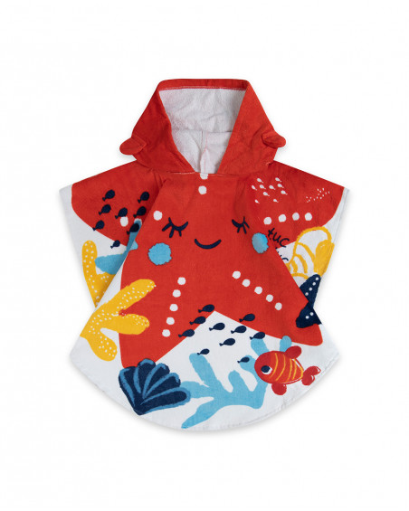 Red printed poncho for girls red submarine
