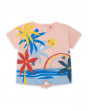Orange printed jersey t-shirt for girls enjoy the sun