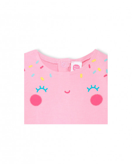 Pink little face jersey dress for girls icy and sweet