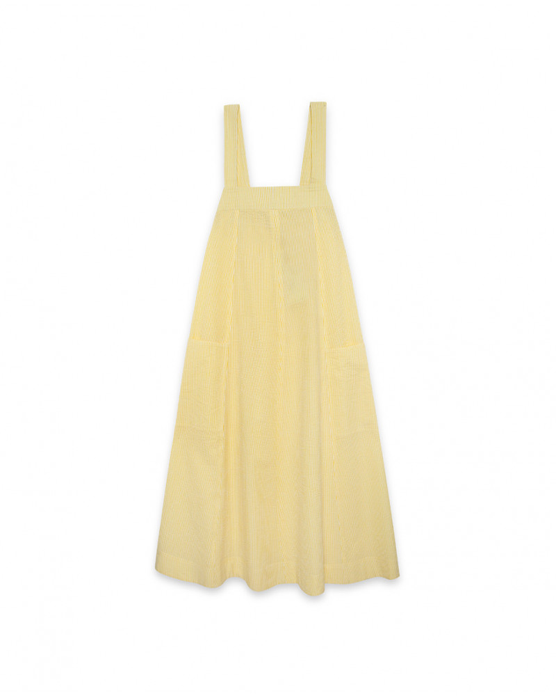Yellow striped mom woven dress for girls funcactus