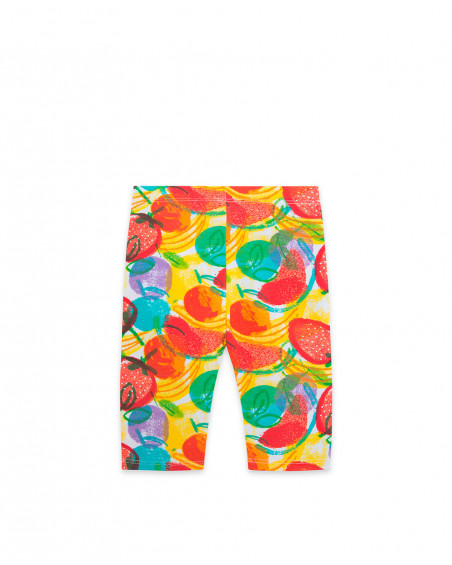 Yellow printed jersey capri leggings for girls fruitty time