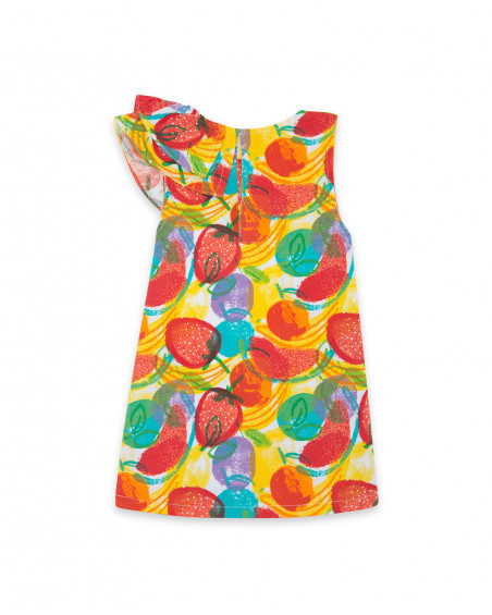 Red printed jersey dress for girls fruitty time