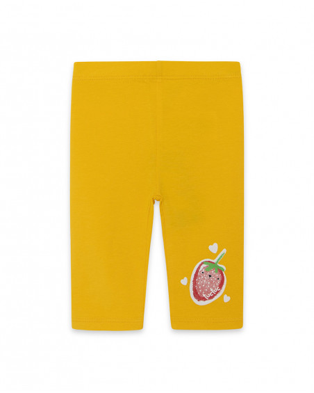 Yellow strawberry jersey capri leggings for girls fruitty time