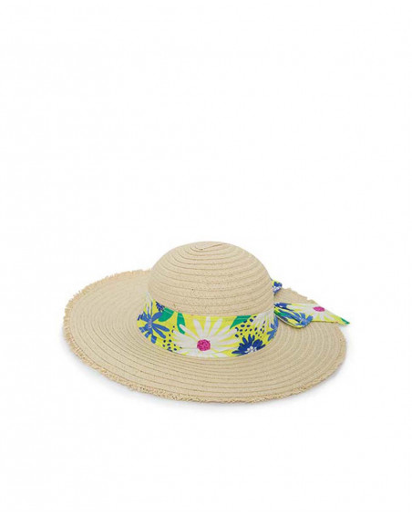 Beige flowers raffia hat for girls ready to bloom