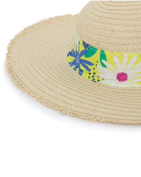 Beige flowers raffia hat for girls ready to bloom